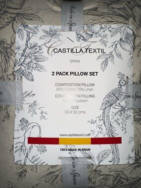 Castilla Textil 20”x20”Cotton Linen Blend Throw Pillow Set, 2 Pack (50cmx50cm